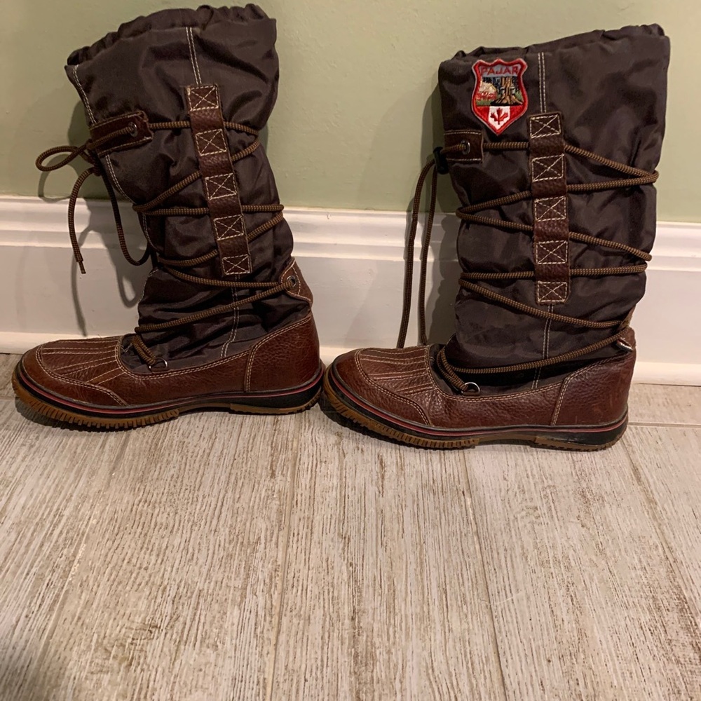 Pajar Bomba Knee High Winter Snow Boots Women's Drawstring Patch Size 9.5 Brown
